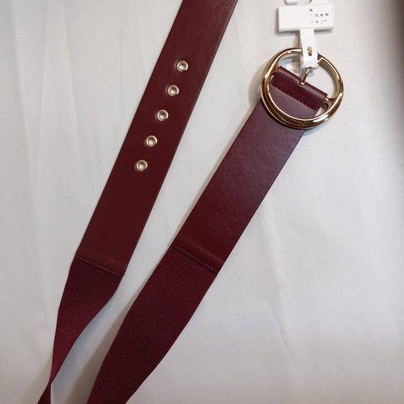 A New Day Women's Burgundy Stretch Fashion Belt w/ Gold Tone Buckle NWT - Picture 5 of 8
